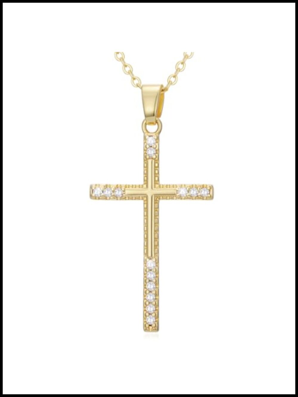 14K Gold Plated Cross Necklace Cubic Zirconia Pendant Women Religious Jewelry
